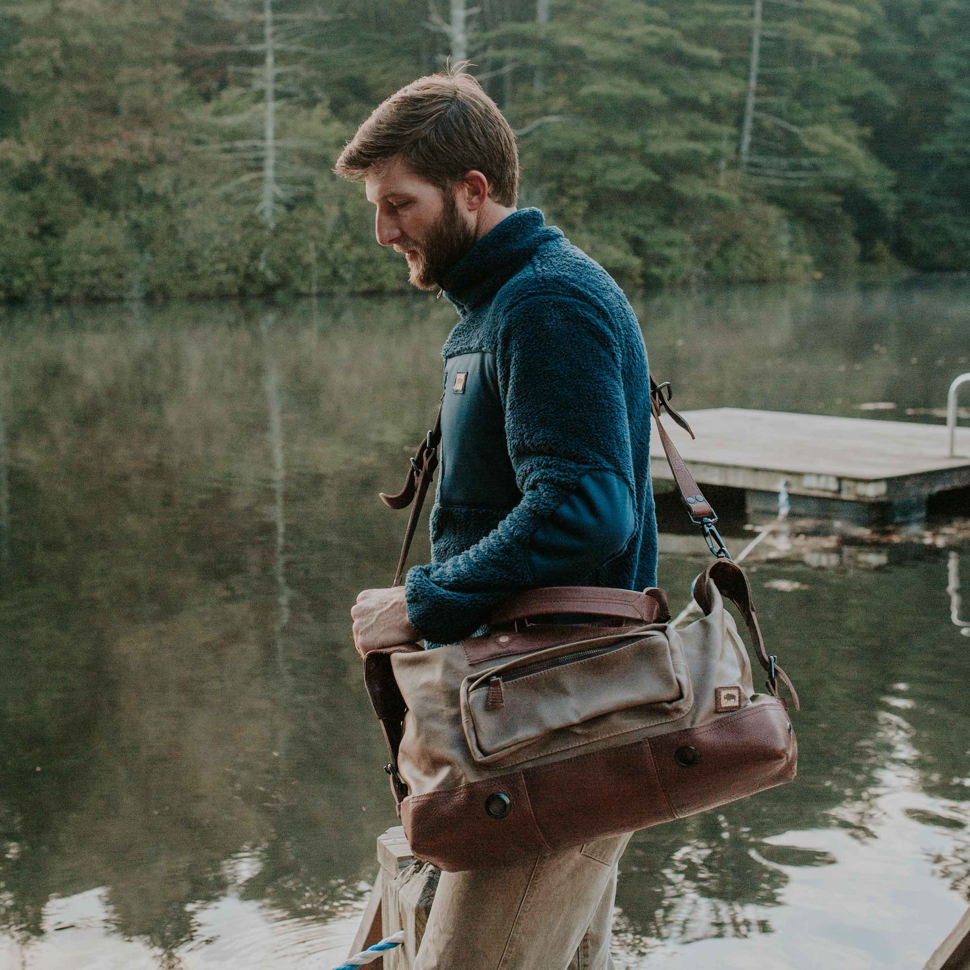 Rugged Outdoors Waxed Canvas Weekend Bag | Field Khaki w/ Chestnut Brown Leather